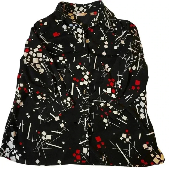White Stag Women's Black Abstract Geometric Print Button Down Top Blouse 1X 16W - Picture 7 of 13